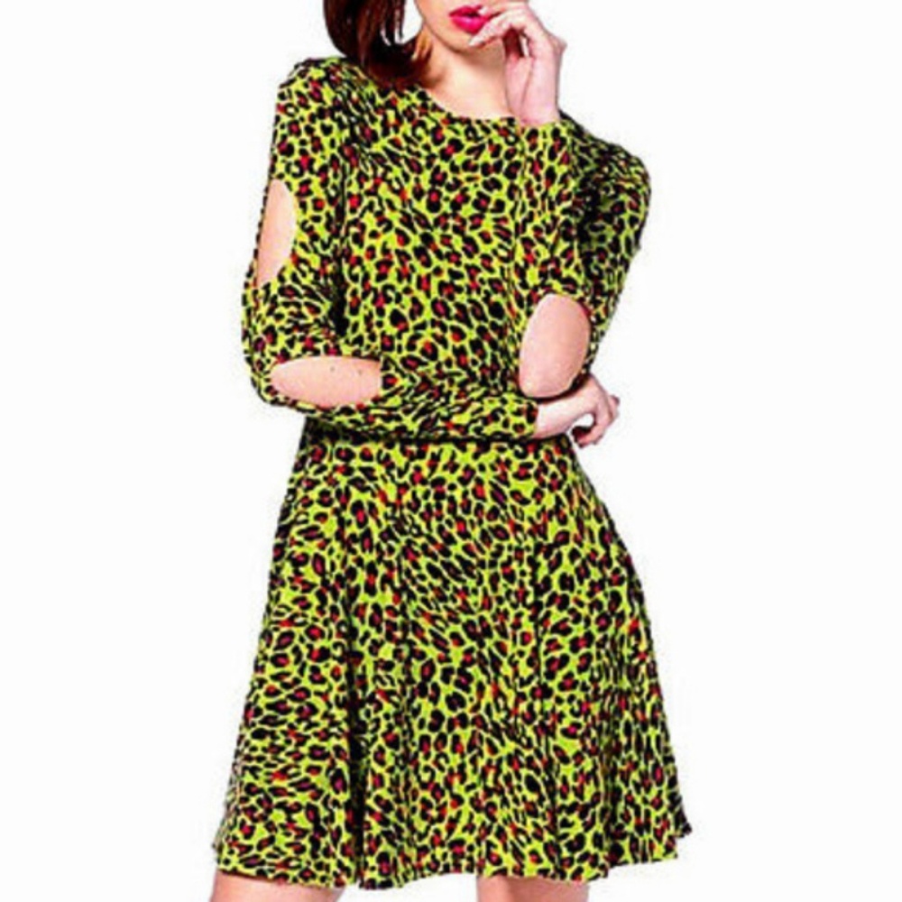 Jawbreaker lime green leopard sweater dress